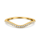14K Yellow Gold Contour Curved Half Eternity Band Ring Round Simulated Cubic Zirconia Size-7