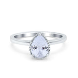 14K White Gold Vintage Style Solitaire Accent Pear Wedding Ring Simulated Cubic Zirconia Size-7