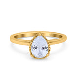 14K Yellow Gold Vintage Style Solitaire Accent Pear Wedding Ring Simulated Cubic Zirconia Size-7