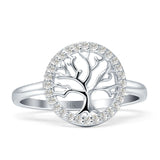 Halo Round Cubic Zirconia Tree of Life Ring 14K White Gold Wholesale