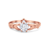 14K Rose Gold Irish Claddagh Heart Promise Ring Wedding Engagement Ring Round Simulated Cubic Zirconia Size-7