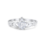 14K White Gold Irish Claddagh Heart Promise Ring Wedding Engagement Ring Round Simulated Cubic Zirconia