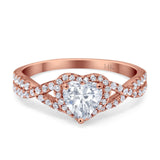 14K Rose Gold Heart Promise Ring Infinity Shank Round Simulated Cubic Zirconia Size-7