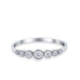 14K White Gold Round Half Eternity Petite Dainty Simulated CZ Wedding Engagement Ring Size 7