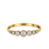 14K Yellow Gold Round Half Eternity Petite Dainty Simulated CZ Wedding Engagement Ring Size 7