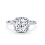 14K White Gold Halo Round Bridal Wedding Engagement Ring Simulated CZ