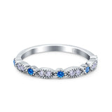 14K White Gold Half Eternity Wedding Band Art Deco Design Simulated Blue Topaz CZ Ring Size-7
