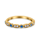 14K Yellow Gold Half Eternity Wedding Band Art Deco Design Simulated Blue Topaz CZ Ring Size-7