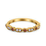 14K Yellow Gold Half Eternity Wedding Band Art Deco Design Simulated Garnet CZ Ring