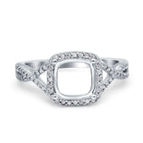 14K White Gold 0.33ct Cushion Infinity Shank 8mm G SI Semi Mount Diamond Engagement Wedding Ring