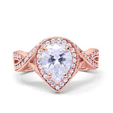 14K Rose Gold Teardrop Pear Bridal Simulated CZ Wedding Engagement Ring Size-7