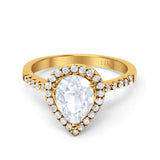 14K Yellow Gold Halo Teardrop Bridal Filigree Ring Simulated Cubic Zirconia