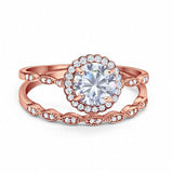 14K Rose Gold Two Piece Halo Engagement Ring Round Simulated Cubic Zirconia Size-7