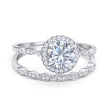 14K White Gold Two Piece Halo Engagement Ring Round Simulated Cubic Zirconia Size-7
