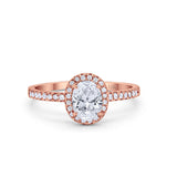 14K Rose Gold Halo Engagement Ring Oval Round Simulated Cubic Zirconia Size-7