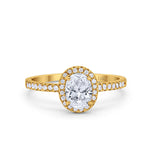 14K Yellow Gold Halo Engagement Ring Oval Round Simulated Cubic Zirconia