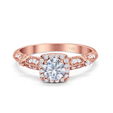 14K Rose Gold Halo Round Bridal Wedding Engagement Ring Simulated CZ Size-7