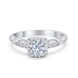 14K White Gold Halo Round Bridal Wedding Engagement Ring Simulated CZ Size-7