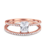 14K Rose Gold Art Deco Two Piece Wedding Radiant Simulated Cubic Zirconia Ring Size-7