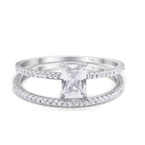 14K White Gold Art Deco Two Piece Wedding Radiant Simulated Cubic Zirconia Ring Size-7