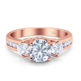 14K Rose Gold Three Stone Wedding Ring Simulated Cubic Zirconia Size-7