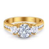 14K Yellow Gold Three Stone Wedding Ring Simulated Cubic Zirconia Size-7