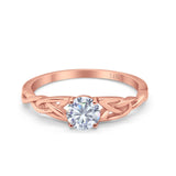 14K Rose Gold Round Solitaire Trinity Bridal Simulated CZ Wedding Engagement Ring Size-7