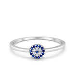 14K White Gold Evil Eye Simulated Blue Sapphire Round Bridal CZ Wedding Engagement Ring Size-7