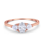 14K Rose Gold Three Stone Fashion Promise Ring Oval Simulated Cubic Zirconia Size-7
