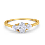 14K Yellow Gold Three Stone Fashion Promise Ring Oval Simulated Cubic Zirconia Size-7