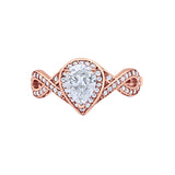 14K Rose Gold Teardrop Art Deco Wedding Ring Simulated Cubic Zirconia Size-7