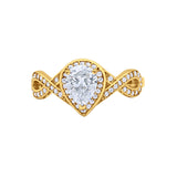 14K Yellow Gold Teardrop Art Deco Wedding Ring Simulated Cubic Zirconia Size-7