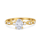 14K Yellow Gold Vintage Style Oval Bridal Wedding Engagement Ring Simulated CZ