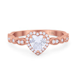 14K Rose Gold Art Deco Heart Promise Wedding Engagement Ring Simulated CZ Size-7