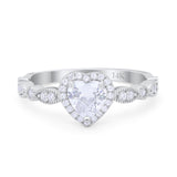 14K White Gold Art Deco Heart Promise Wedding Engagement Ring Simulated CZ Size-7