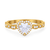 14K Yellow Gold Art Deco Heart Promise Wedding Engagement Ring Simulated CZ Size-7