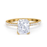 14K Yellow Gold Art Deco Radiant Cut Engagement Ring Simulated Cubic Zirconia