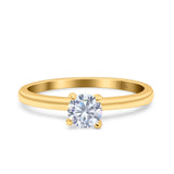 14K Yellow Gold Art Deco Solitaire Round Simulated CZ Wedding Engagement Ring Size 7