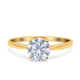 14K Yellow Gold Art Deco Round Solitaire Simulated CZ Wedding Engagement Ring Size 7