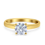 14K Yellow Gold Solitaire Round Simulated CZ Wedding Engagement Ring Size 7