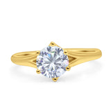 14K Yellow Gold Vintage Solitaire Round Simulated CZ Wedding Engagement Ring Size 7