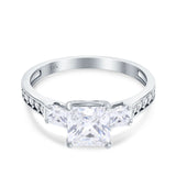 14K White Gold Princess Cut Art Deco Bridal Simulated CZ Wedding Engagement Ring Size 7