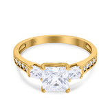 14K Yellow Gold Princess Cut Art Deco Bridal Simulated CZ Wedding Engagement Ring Size 7
