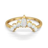 14K Yellow Gold Pear Curved Band Thumb Ring Half Eternity Simulated CZ Lab Created White Opal Wedding Engagement Size-7