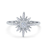 14K White Gold Cluster Starburst Ring Round Bridal Simulated CZ Wedding Engagement Ring Size-7