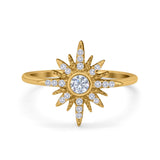 14K Yellow Gold Cluster Starburst Ring Round Bridal Simulated CZ Wedding Engagement Ring Size-7