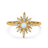 14K Yellow Gold Cluster Starburst Ring Round Lab Created White Opal Bridal Simulated CZ Wedding Engagement Size-7