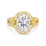 14K Yellow Gold Oval Art Deco Split Shank Bridal Wedding Engagement Ring Simulated CZ Size-7