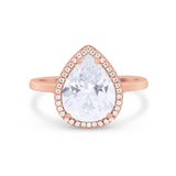 14K Rose Gold Halo Teardrop Pear Bridal Simulated CZ Wedding Engagement Ring Size 7