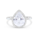 14K White Gold Halo Teardrop Pear Bridal Simulated CZ Wedding Engagement Ring